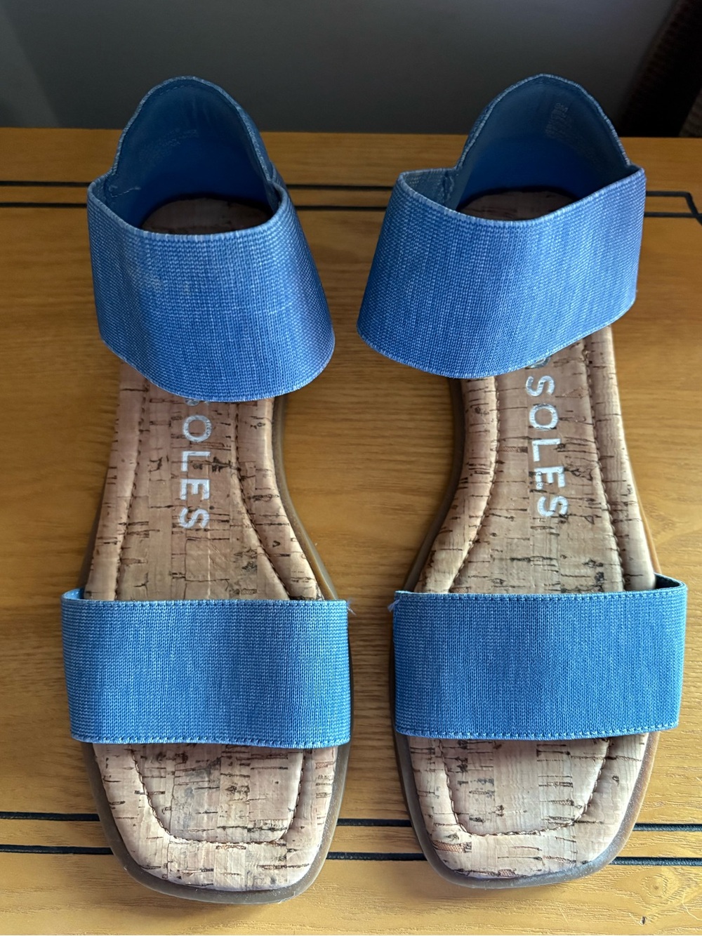 AEROSOLES Denim Blue Dual Strap Slide Sandals
